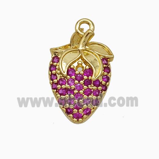 Copper Strawberry Pendant Micropave Zirconia Gold Plated