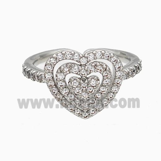 Copper Heart Rings Pave Zirconia Platinum Plated