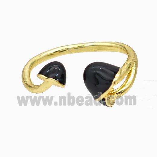 Copper Mushroom Rings Black Enamel Gold Plated