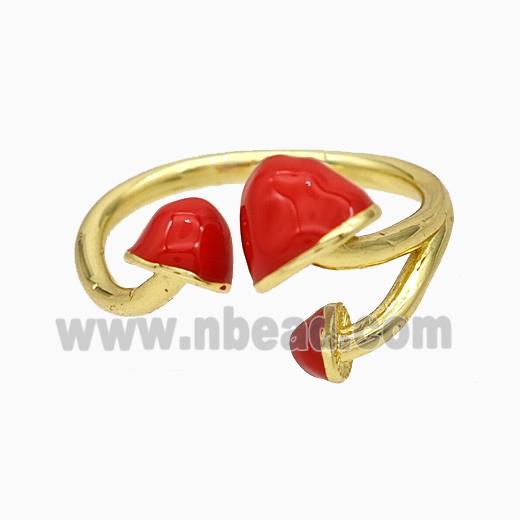 Copper Mushroom Rings Red Enamel Gold Plated