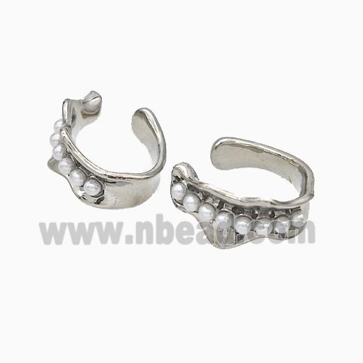 Copper Clip Earrings Pave Pearlized Resin Platinum Plated