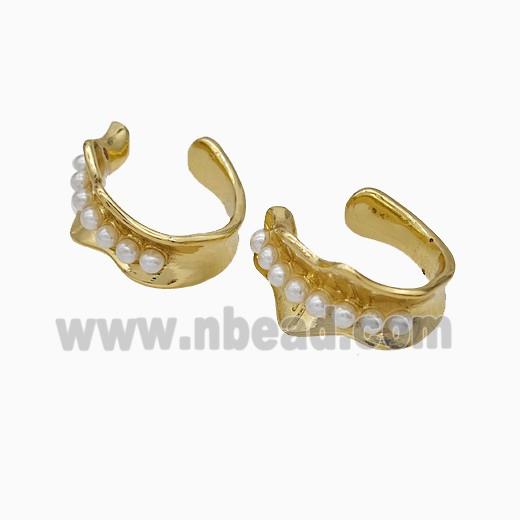 Copper Clip Earrings Pave Pearlized Resin Gold Plated