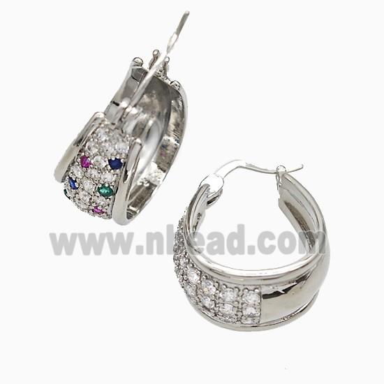 Copper Leaveback Earrings Pave Zirconia Platinum Plated