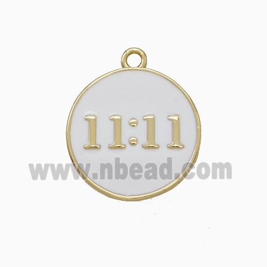 Copper Pendant Double Eleven Number 11 Circle White Enamel Gold Plated