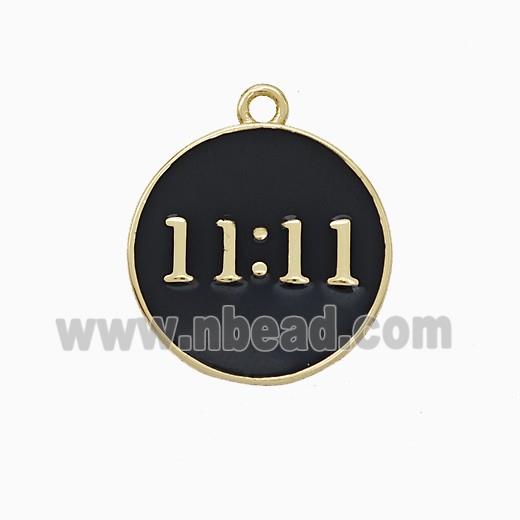 Copper Pendant Double Eleven Number 11 Circle Black Enamel Gold Plated