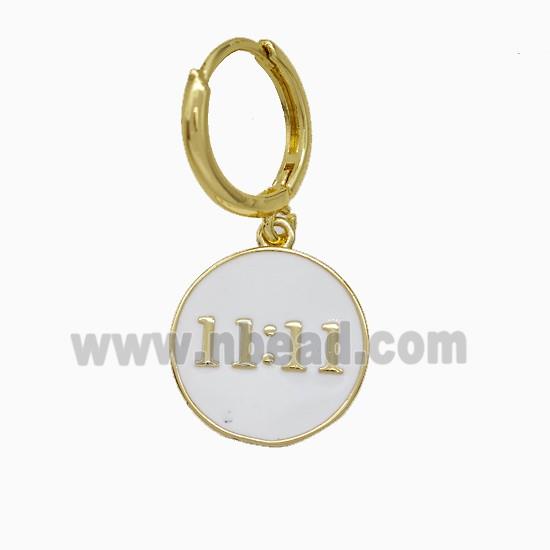 Copper Double Eleven Hoop Earrings Number 11 White Enamel Gold Plated