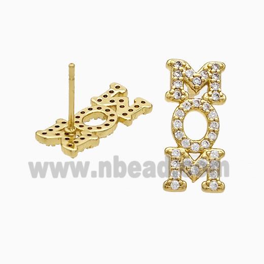 Copper MOM Stud Earrings Pave Zirconia Gold Plated