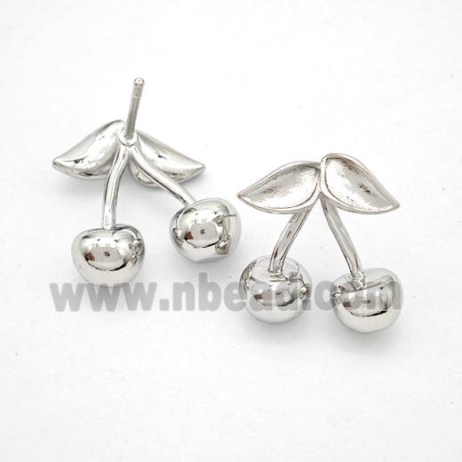 Copper Cherry Stud Earrings Platinum Plated