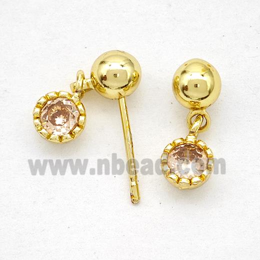 Copper Stud Earrings Pave Zirconia Gold Plated