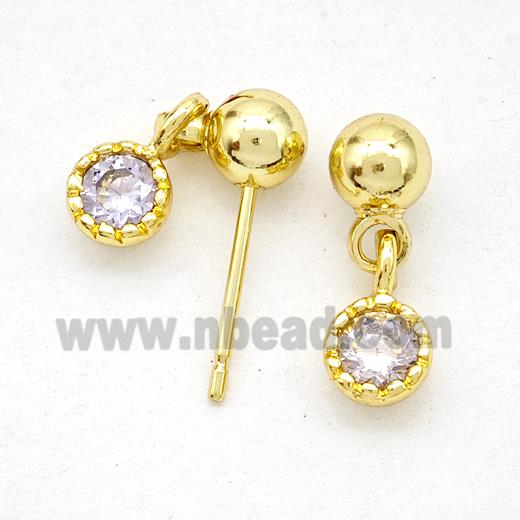 Copper Stud Earrings Pave Zirconia Gold Plated