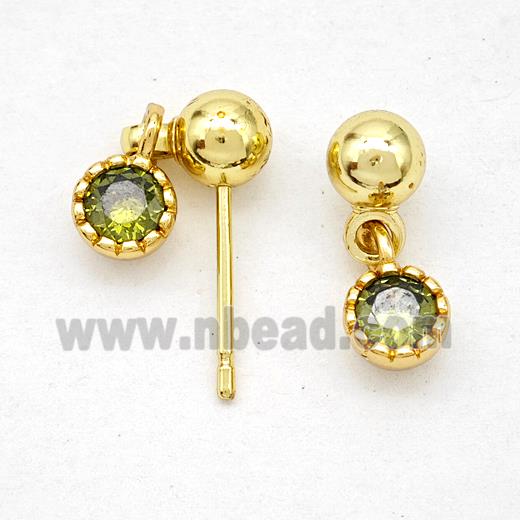 Copper Stud Earrings Pave Zirconia Gold Plated