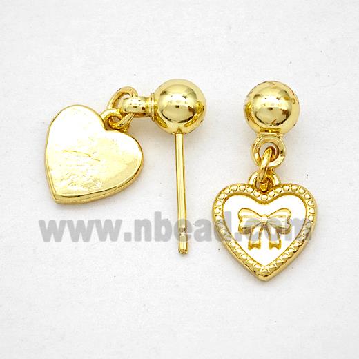 Copper Bowknot Stud Earrings Heart Gold Plated