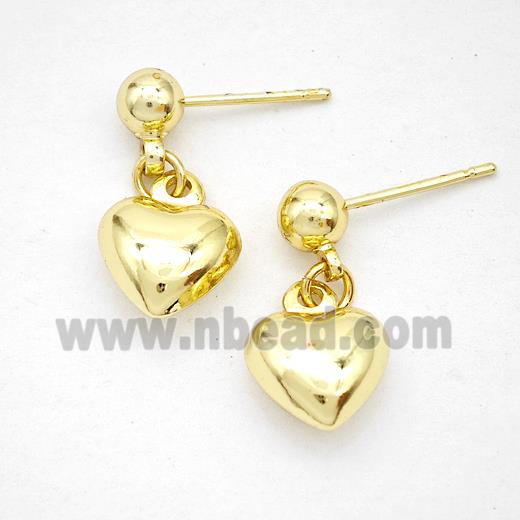 Copper Heart Stud Earrings Gold Plated