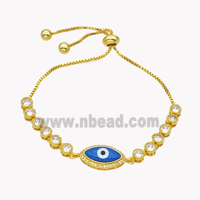 Copper Eveil Eye Bracelet Pave Zirconia Adjustable 18K Gold Plated