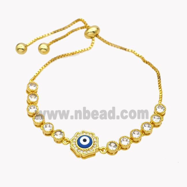 Copper Eveil Eye Bracelet Pave Zirconia Adjustable 18K Gold Plated