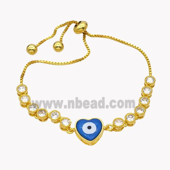 Copper Eveil Eye Heart Bracelet Pave Zirconia Adjustable 18K Gold Plated