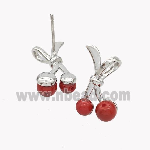 Copper Bowknot Stud Earrings Pave Pearlized Glass Platinum Plated