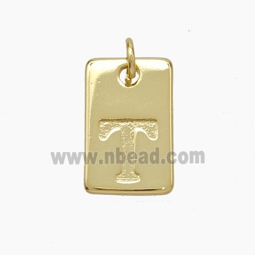 Copper Card Pendant Letter-T Gold Plated