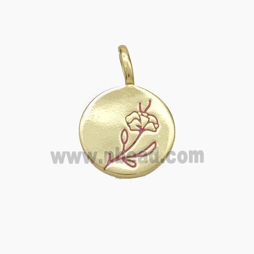 Copper Flower Pendant Enamel Circle Gold Plated