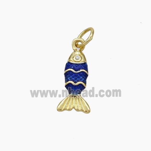 Copper Fish Pendant Blue Painted Gold Plated