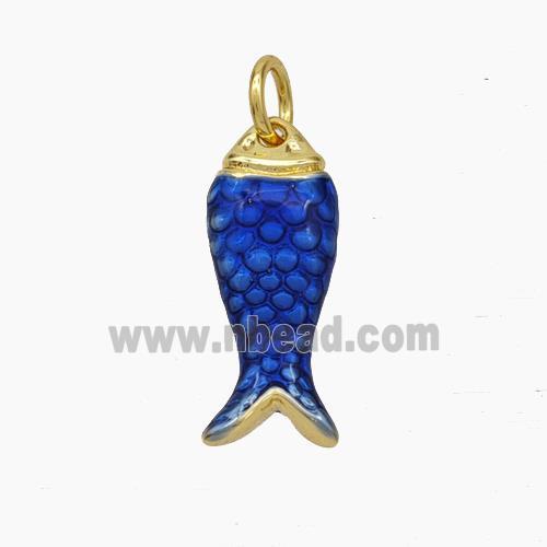 Copper Fish Pendant Blue Painted Gold Plated