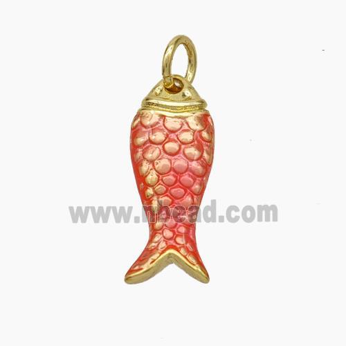Copper Fish Pendant Red Painted Gold Plated