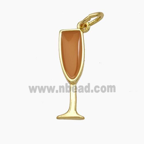 Wine Cup Charms Copper Pendant Brown Enamel Gold Plated