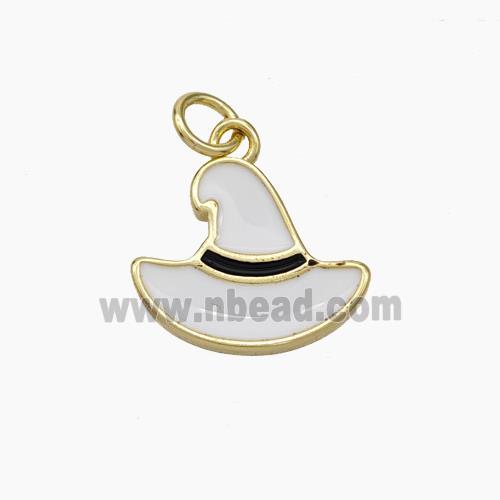 Halloween Hat Charms Copper Pendant White Enamel Gold Plated