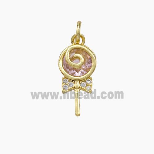 Lollipop Candy Charms Copper Pendant Pave Zirconia Gold Plated