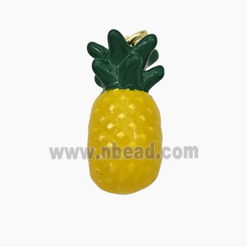 Copper Pineapple Pendant Yellow Enamel Gold Plated