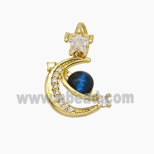 Copper Moon Pendant Pave Zirconia Acrylic Planet Gold Plated