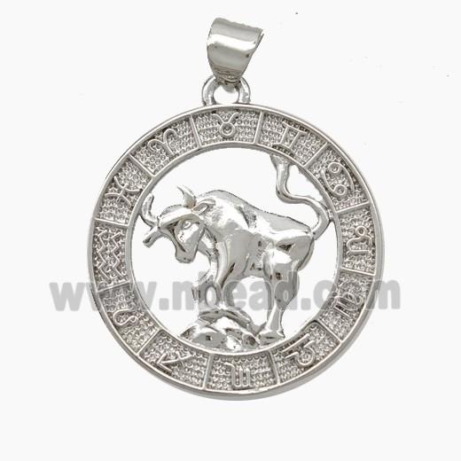 Copper Taurus Pendant Zodiac Circle Platinum Plated