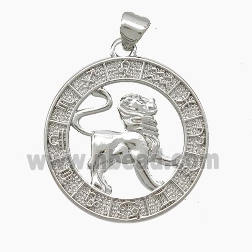 Copper Leo Pendant Zodiac Circle Platinum Plated