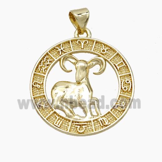 Copper Aries Pendant Zodiac Circle Gold Plated