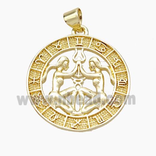 Copper Gemini Pendant Zodiac Circle Gold Plated