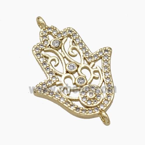 Copper Hamsahand Connector Pave Zirconia Gold Plated