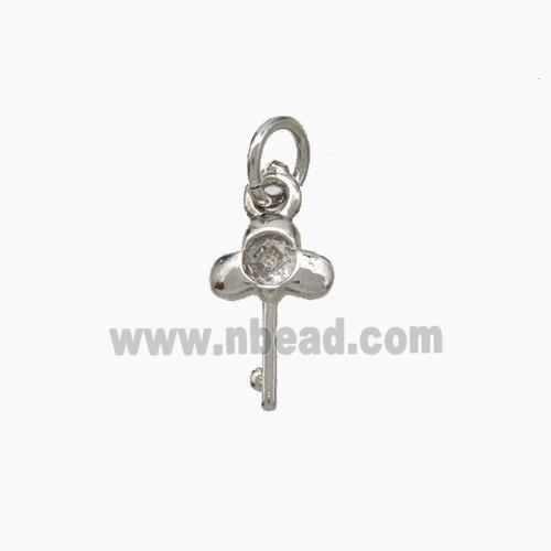 Copper Key Pendant Pave Zirconia Platinum Plated