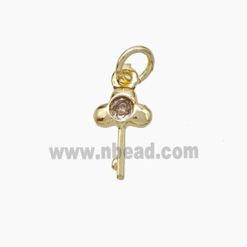Copper Key Pendant Pave Zirconia Gold Plated