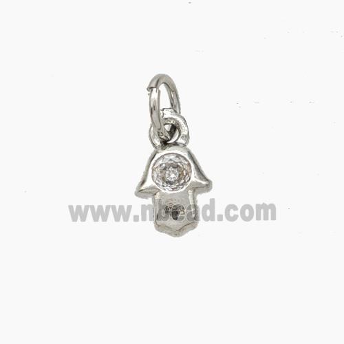 Copper Hamsahand Pendant Pave Zirconia Platinum Plated