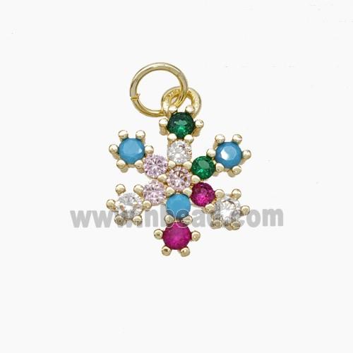Copper Snowflake Pendant Pave Multicolor Zirconia Gold Plated
