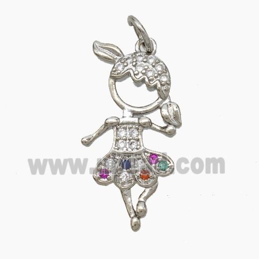 Copper Dancer Girls Pendant Pave Zirconia Platinum Plated