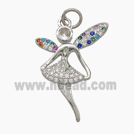 Copper Fairy Pendant Pave Zirconia Platinum Plated