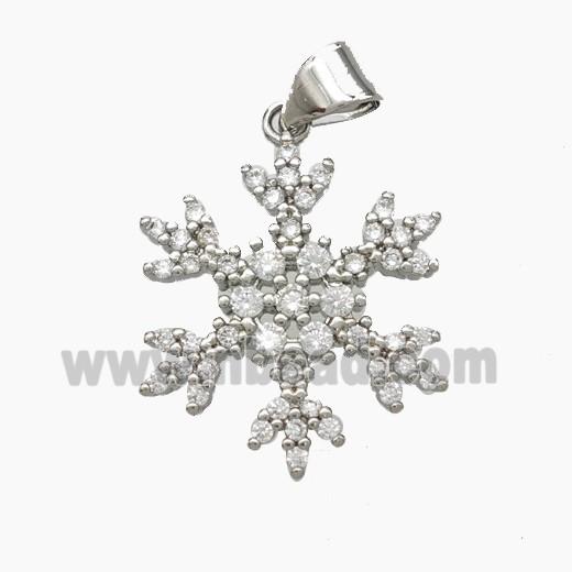 Copper Snowflake Pendant Pave Zirconia Platinum Plated