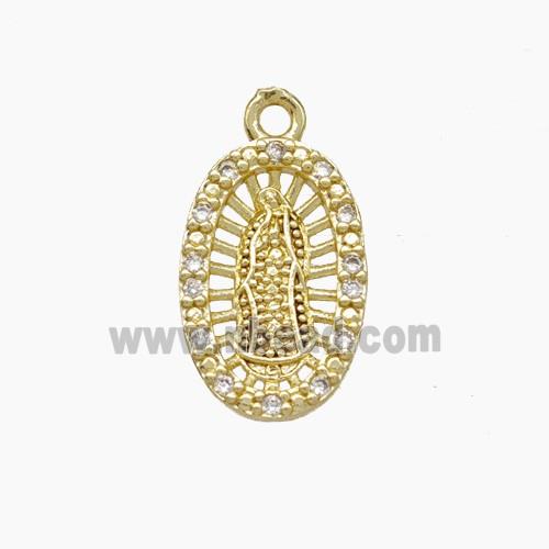 Virgin Mary Charms Copper Pendant Pave Zirconia Gold Plated