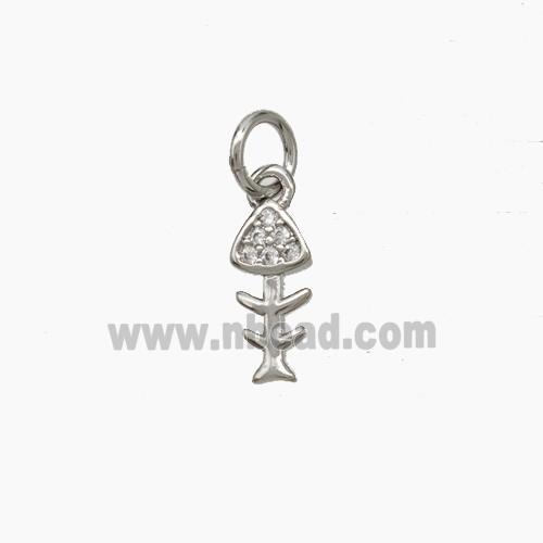 Copper Fishbone Charms Pendant Pave Zirconia Platinum Plated