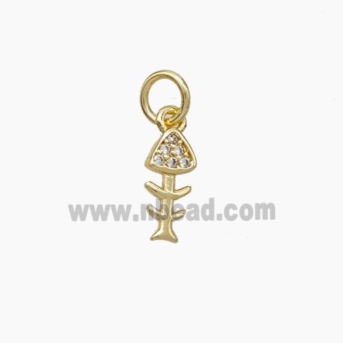 Copper Fishbone Charms Pendant Pave Zirconia Gold Plated