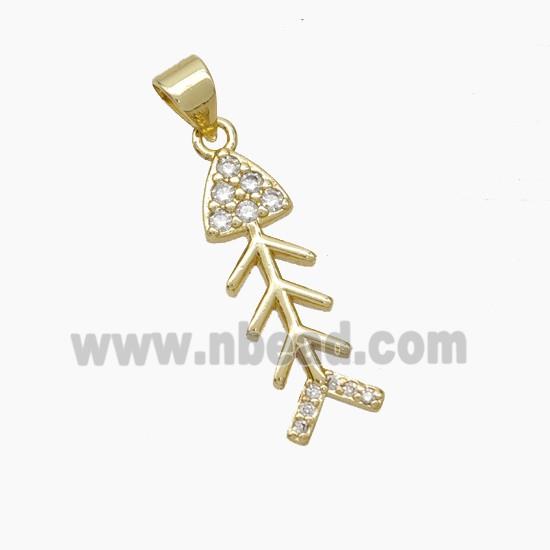 Copper Fishbone Pendant Pave Zirconia Gold Plated
