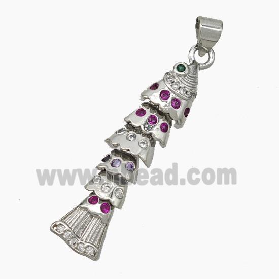 Copper Fishbone Pendant Pave Zirconia Platinum Plated