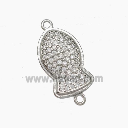 Copper Fish Connector Pave Zirconia Platinum Plated