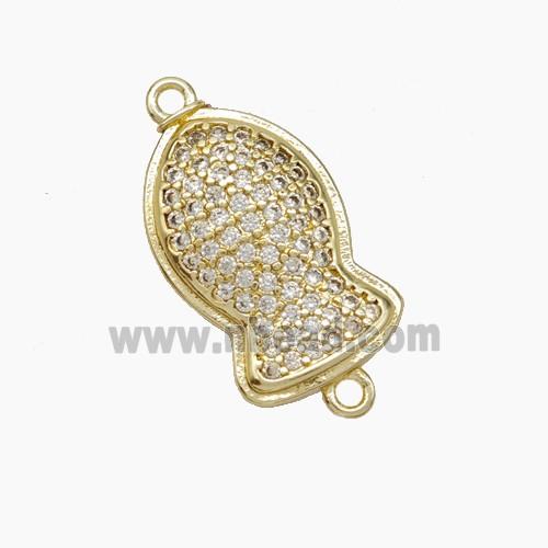 Copper Fish Connector Pave Zirconia Gold Plated